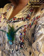 مانتو ژاکارد جواهر دوزی شده طرح طاووس
